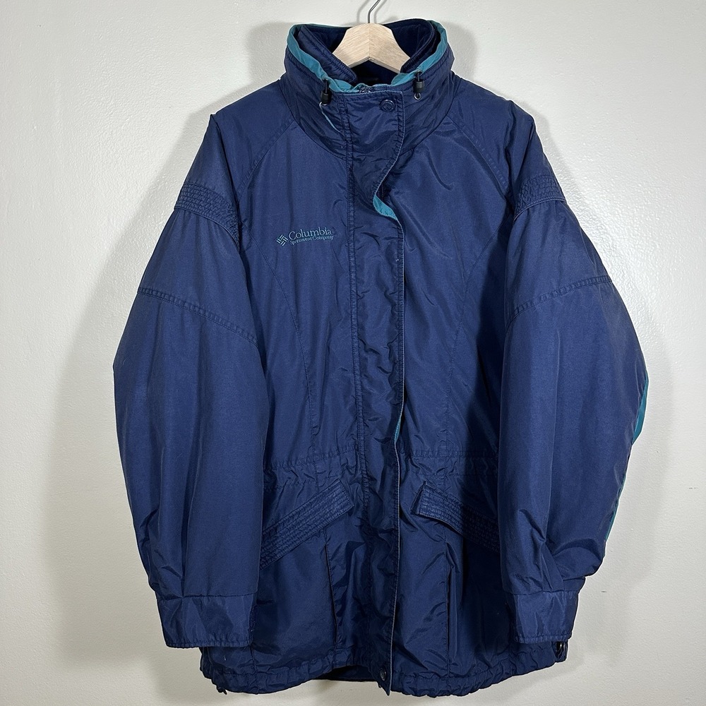 Columbia Women's Large Gizzmo Shell Jacket Navy Teal Vintage 90s Ski Liner